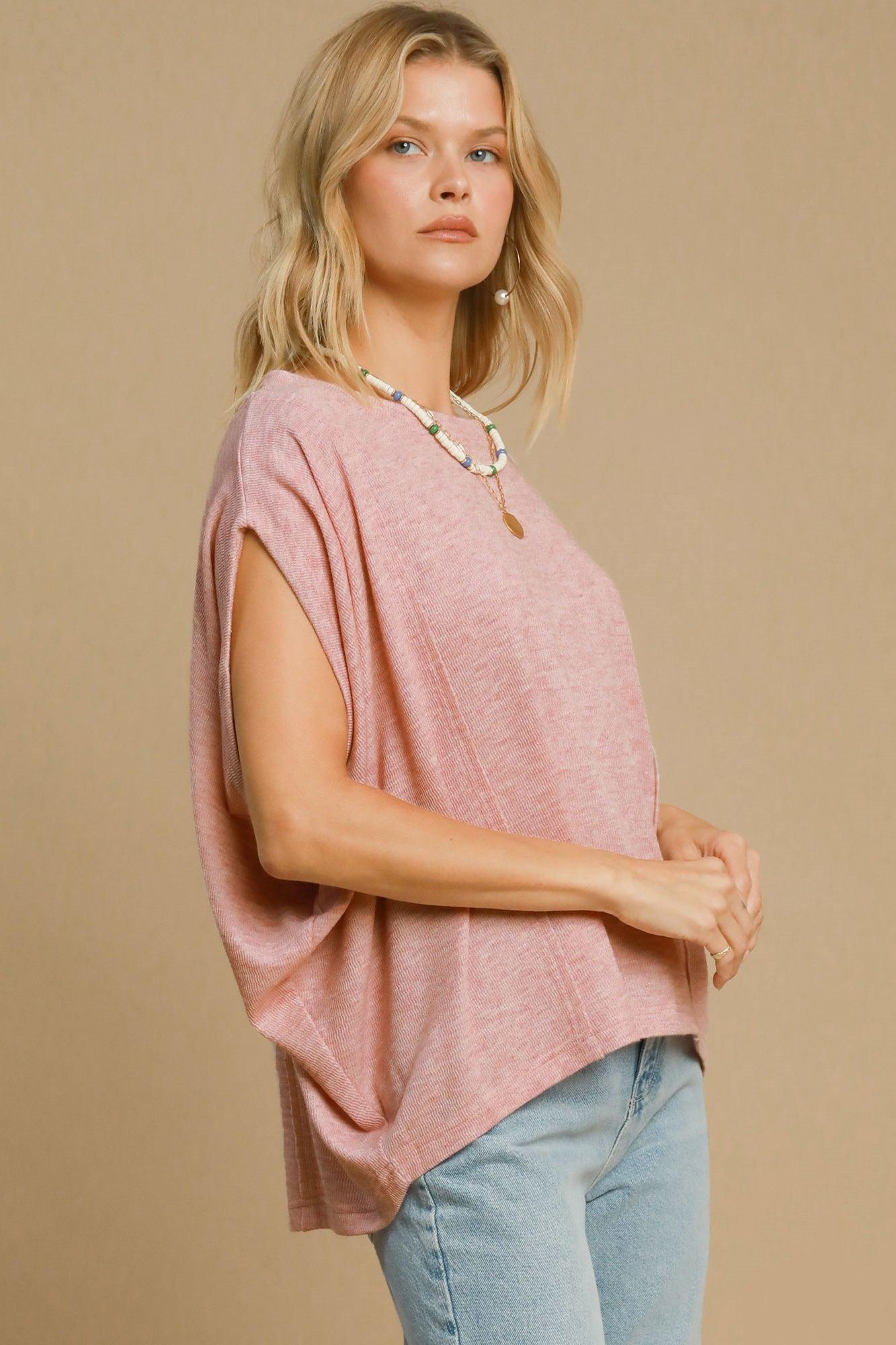 Exposed Seam Round Neck Batwing Sleeve Knit Top