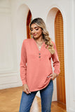 Buttoned Notched Neck Long Sleeve Top - PD SECRET REALM