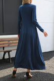 Round Neck Long Sleeve Maxi Dress with Pockets - PD SECRET REALM