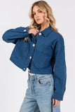 bytos Button Down Cropped Denim Jacket with Patch Pockets - PD SECRET REALM