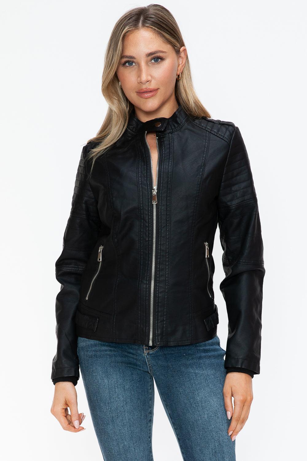 Snobbish PU Leather Biker Jacket with Side Zip Pockets - PD SECRET REALM