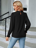 Round Neck Flounce Sleeve Blouse - PD SECRET REALM