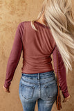 Exposed Seam Contrast Round Neck Long Sleeve T-Shirt - PD SECRET REALM