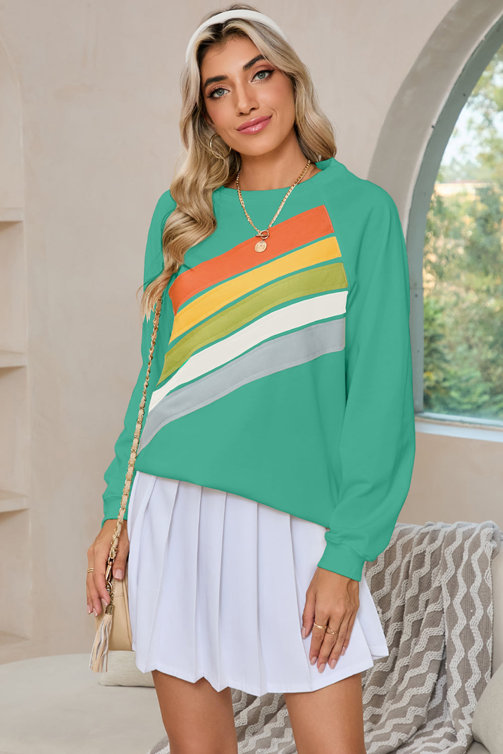 Black Rainbow Colorblock Pullover Sweatshirt